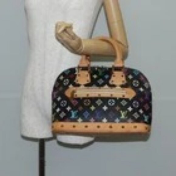 LOUIS VUITTON Monogram Multicolor Alma Hand Bag Black M92646 LV Auth yk19113A - Picture 3 of 16